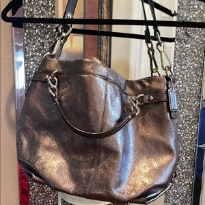 Coach Silver Shoulder Bag with Luxurious Metallic Finish